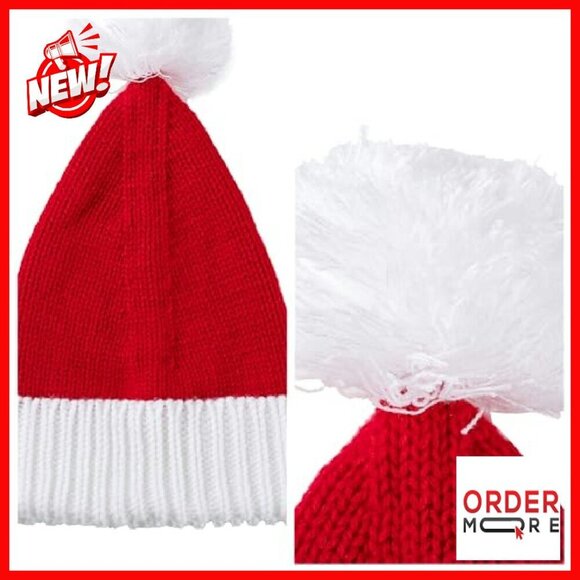 Festive Knitted Santa Hat with Pom Poms, One Size Fits All Adults main image 4